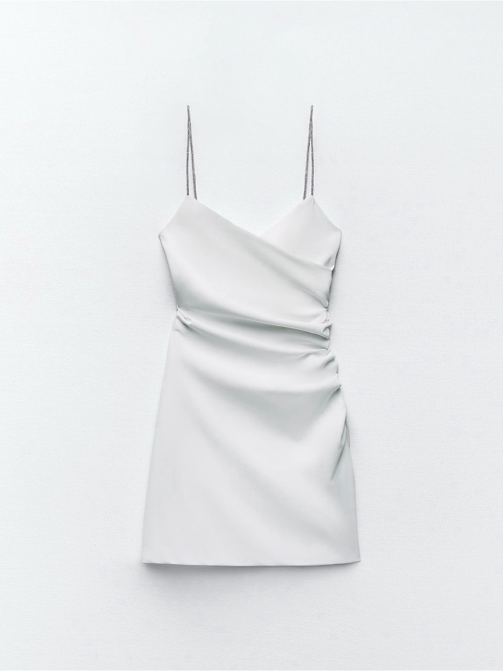 Zara Silver Strap White Draped Mini Dress